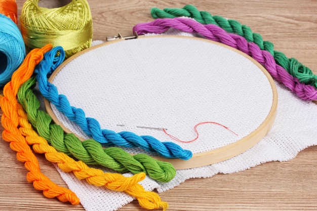 Kolorowe nici i tamborek